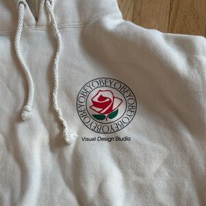 Obey White Hoodie with Red and Green Logo medium